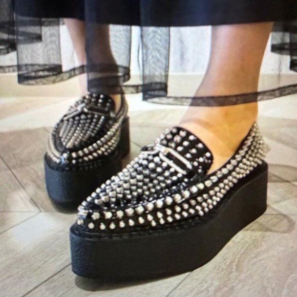 STUNNING Jeffrey Campbell CHOUX-ST Black Studded Loafers SZ 5.5 Orig. $310 - Picture 1 of 15